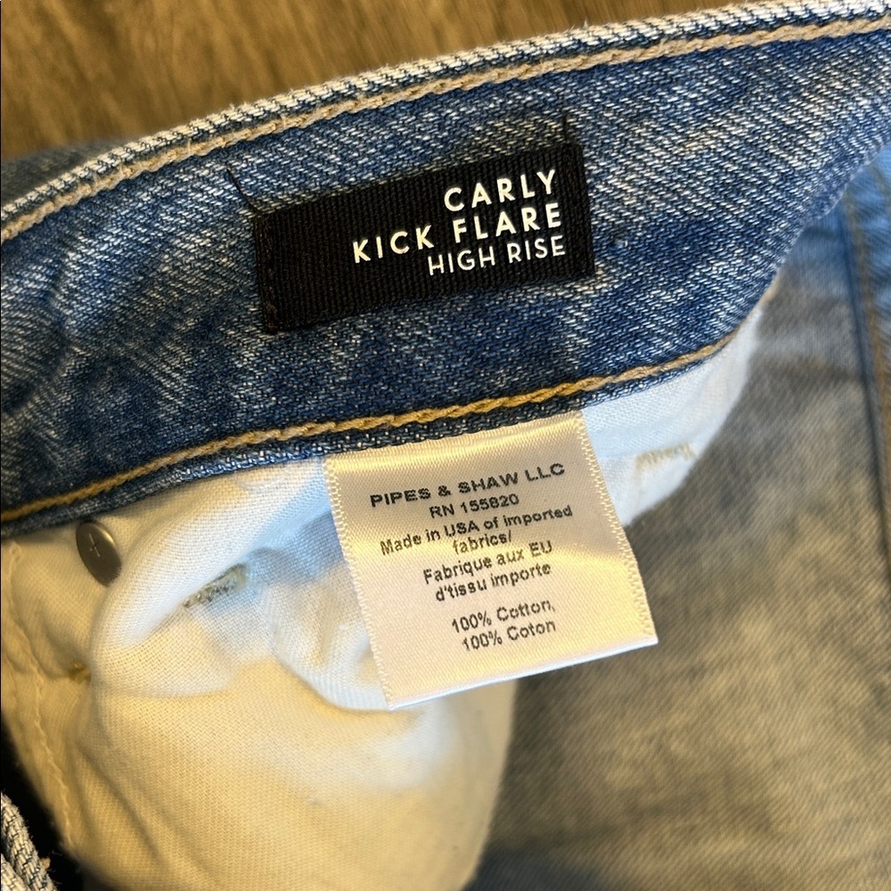 Veronica Beard Carly Kick Flare Jeans High Rise Raw Hem Crop Size 32 Made in USA - Picture 4 of 12